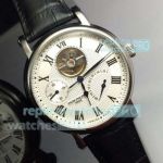 Copy Patek Philippe Geneve White Roman Dial Black Leather Strap Watch 